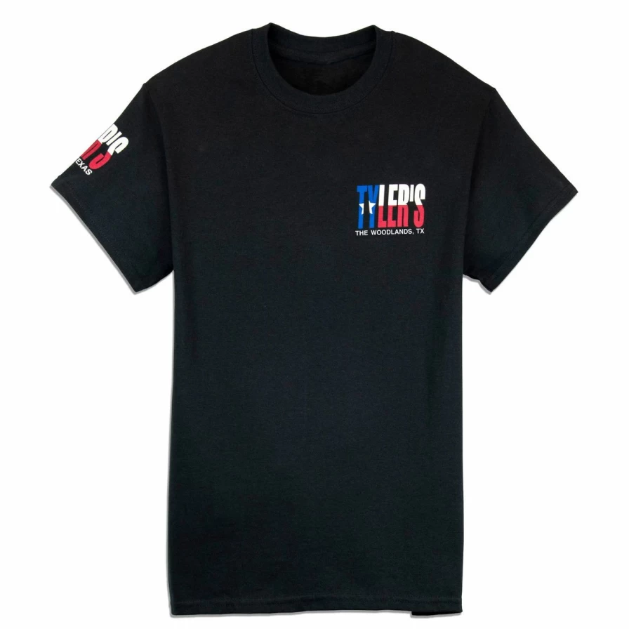 "Tyler's Black Texas Flag Graphic Tee - The Woodlands Vintage Style T-Shirt"