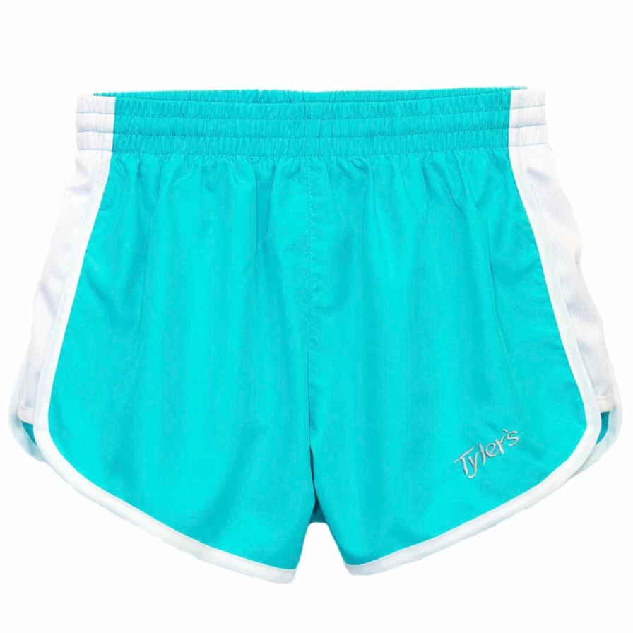 Women's Teal Blue and White Racerback Athletic Shorts for Running and Workouts