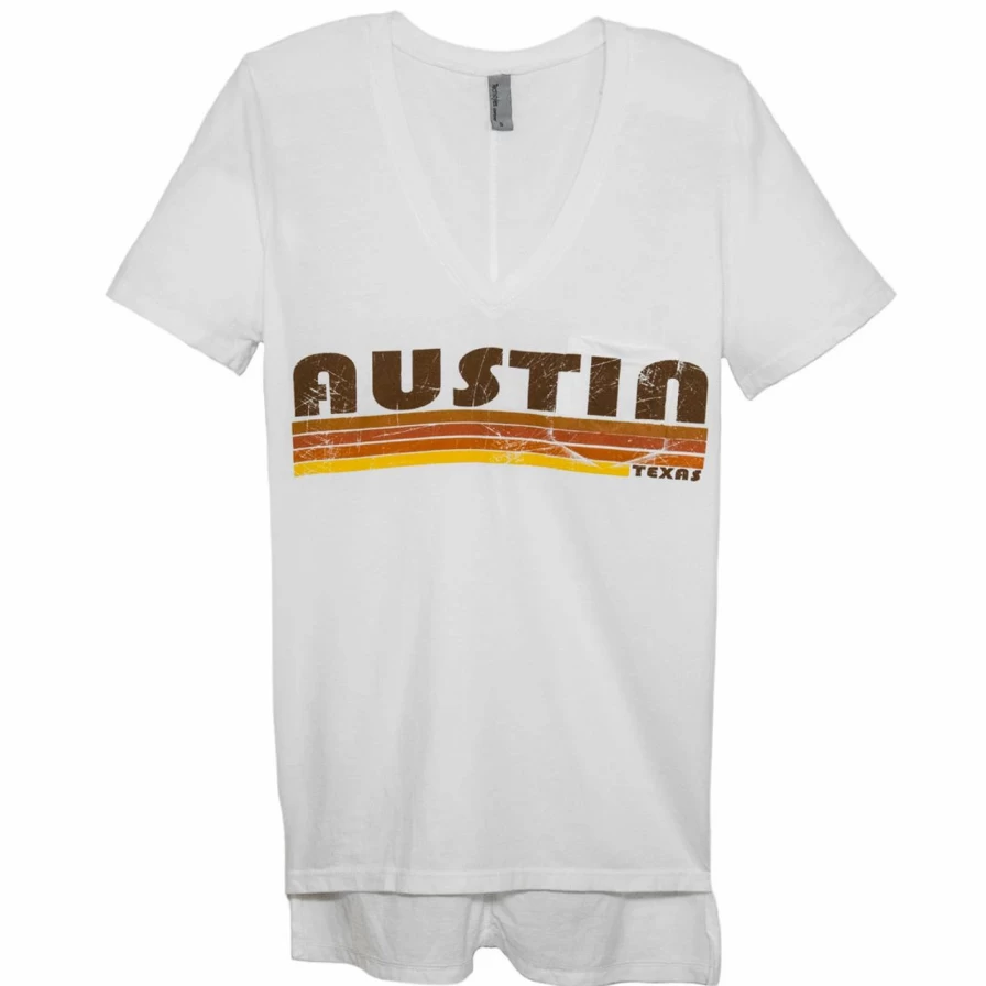 Women's Austin FLII V-Neck Pocket T-Shirt - White & Burnt Orange Casual Comfort Tee