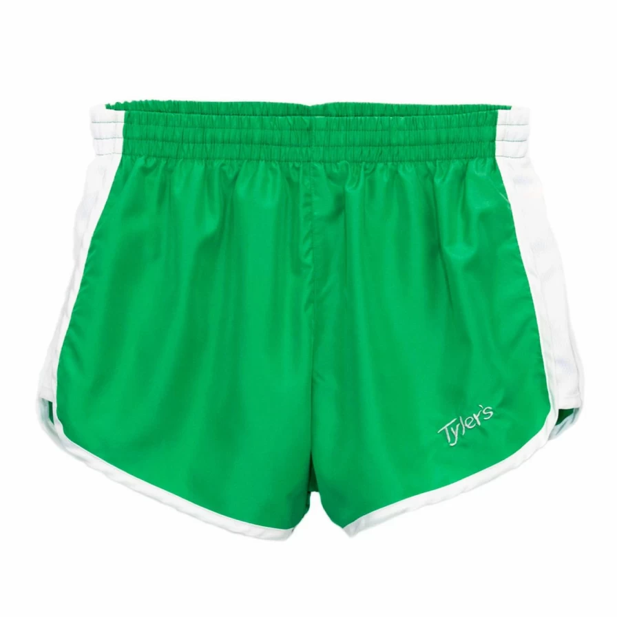 "Girls' Sporty Green and White Racer Striped Shorts – Comfortable Athletic Wear for Active Kids"