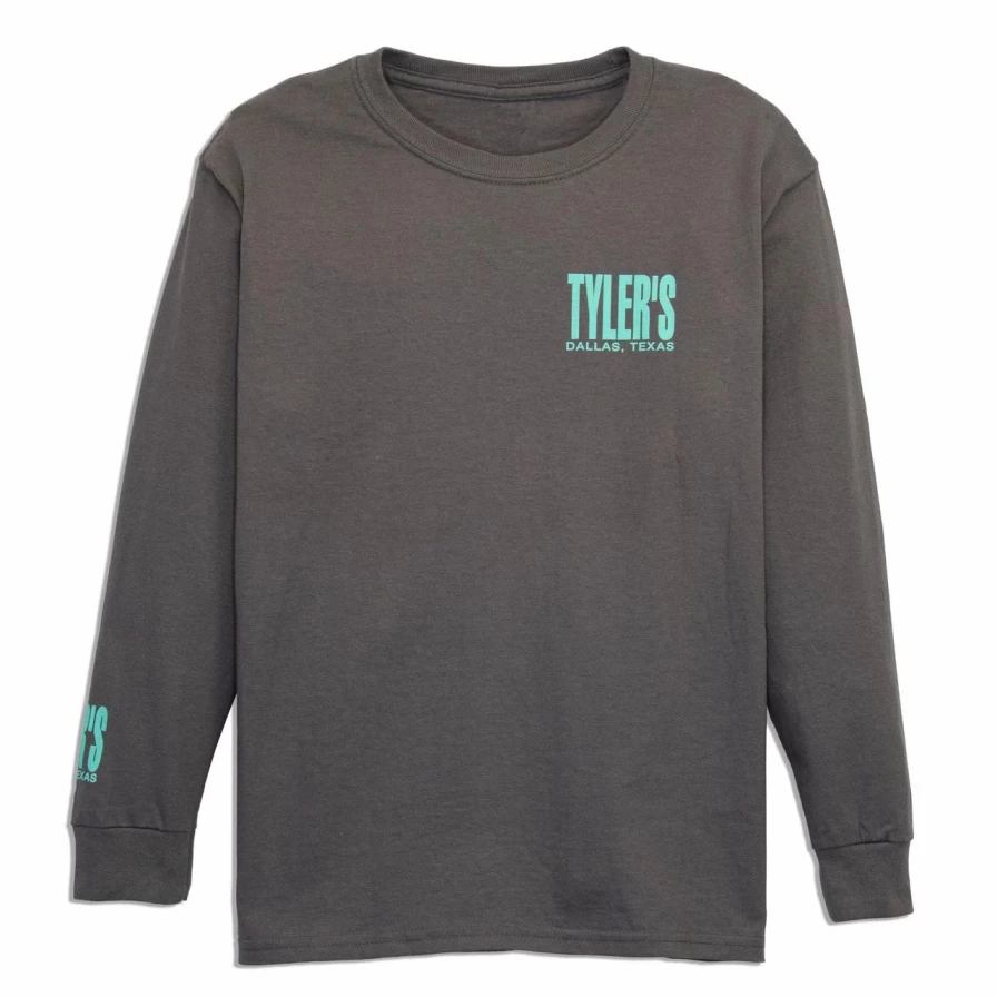 Kids' Charcoal & Mint Long Sleeve T-Shirt - Dallas Themed Casual Top for Boys and Girls