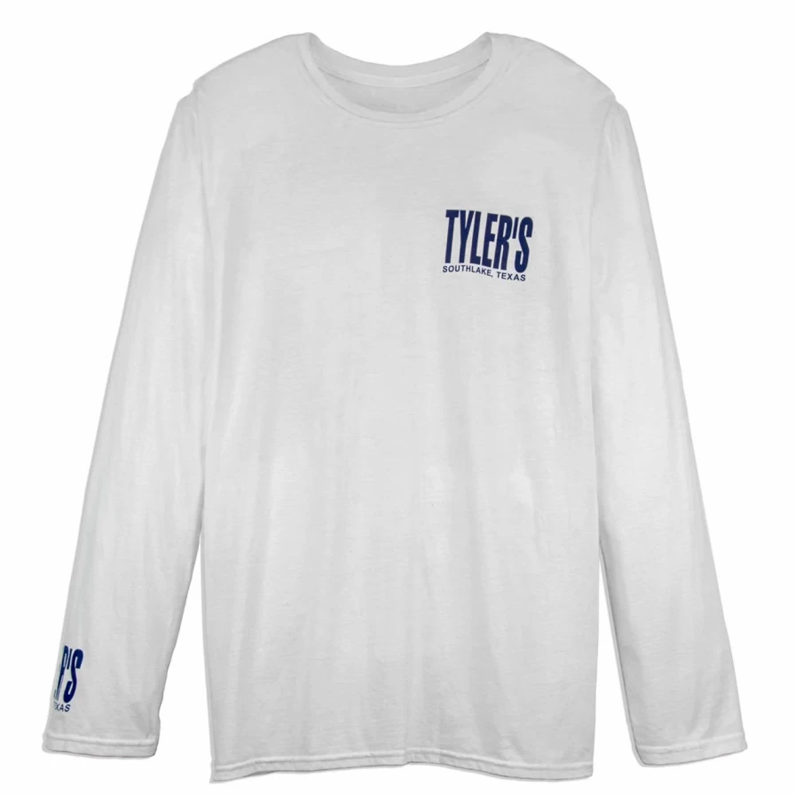 Men's Classic White and Navy Long Sleeve Casual T-Shirt - Cuffless Design for Comfort