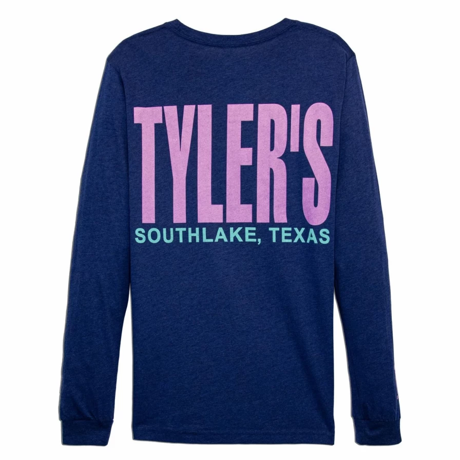 "Heather Navy and Panther Pink Long Sleeve Crew Neck Track Tee by Tyler's Southlake"