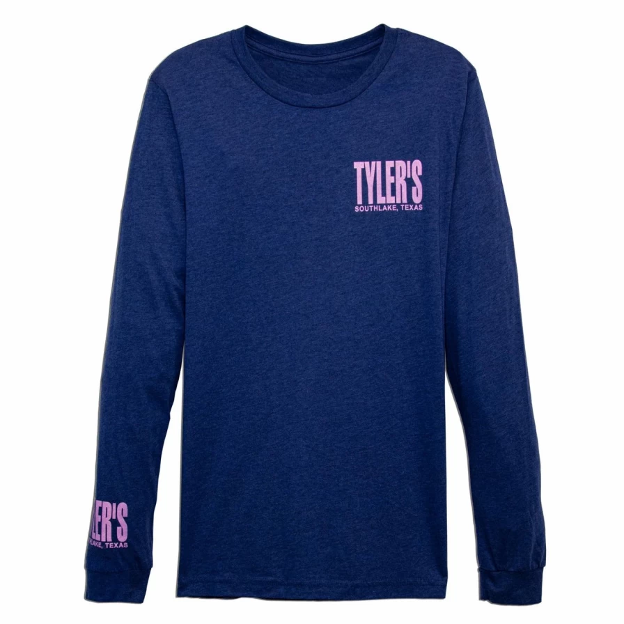 "Heather Navy and Panther Pink Long Sleeve Crew Neck Track Tee by Tyler's Southlake"