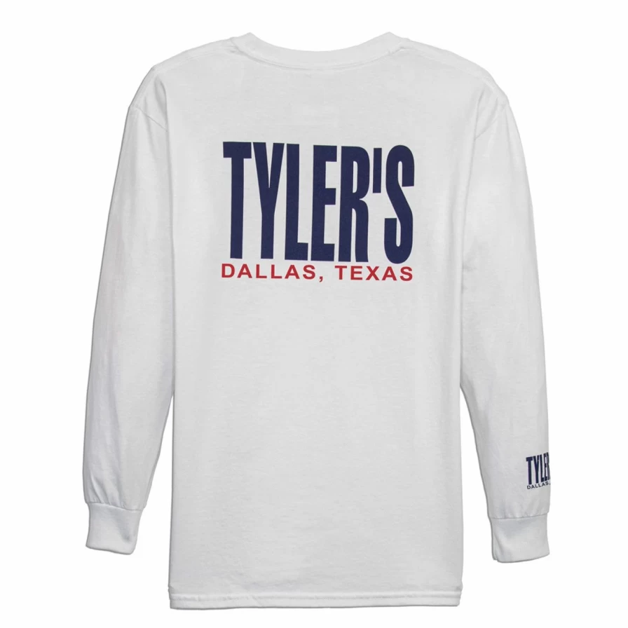 Kids' White and Navy Blue Long Sleeve T-Shirt with Dallas Print - Comfortable Cotton Tee for Boys and Girls