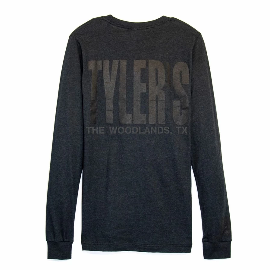 Men's Long Sleeve Black Heather Crewneck Track Tee - Casual Athletic Top for Running and Workouts