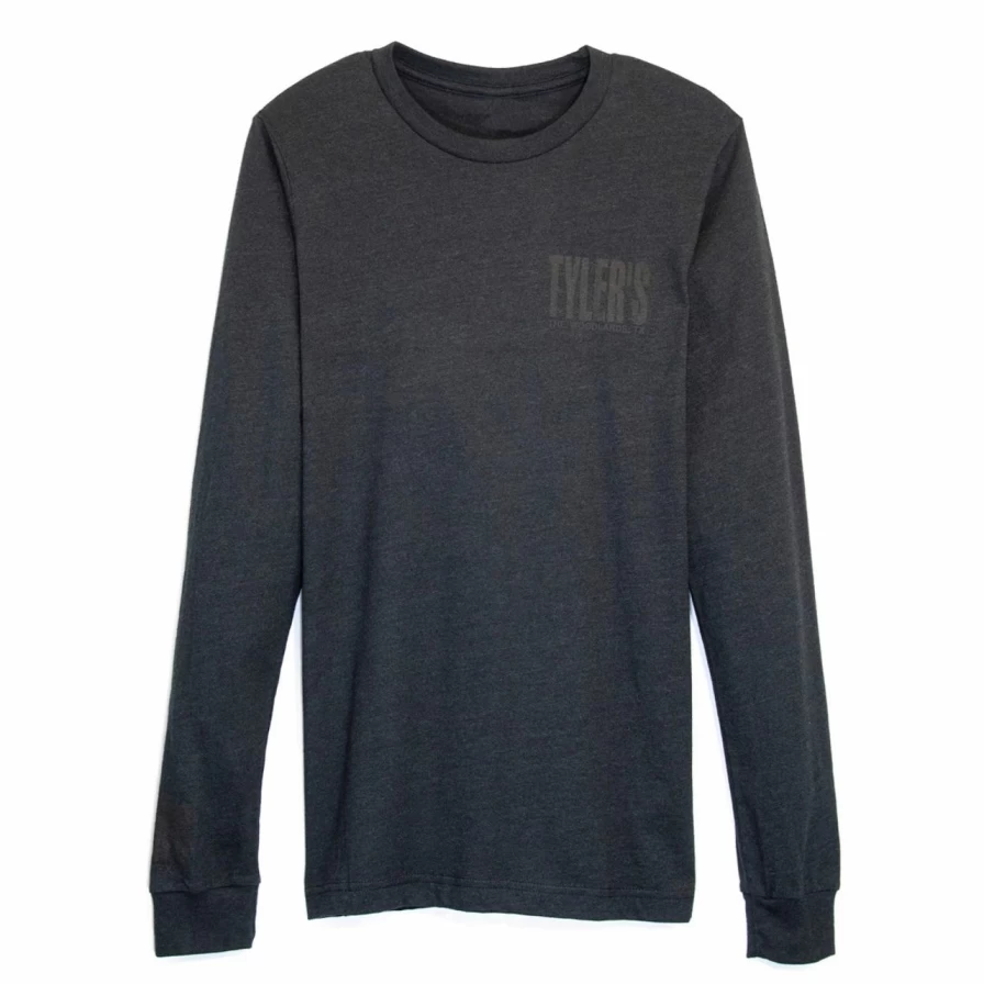 Men's Long Sleeve Black Heather Crewneck Track Tee - Casual Athletic Top for Running and Workouts