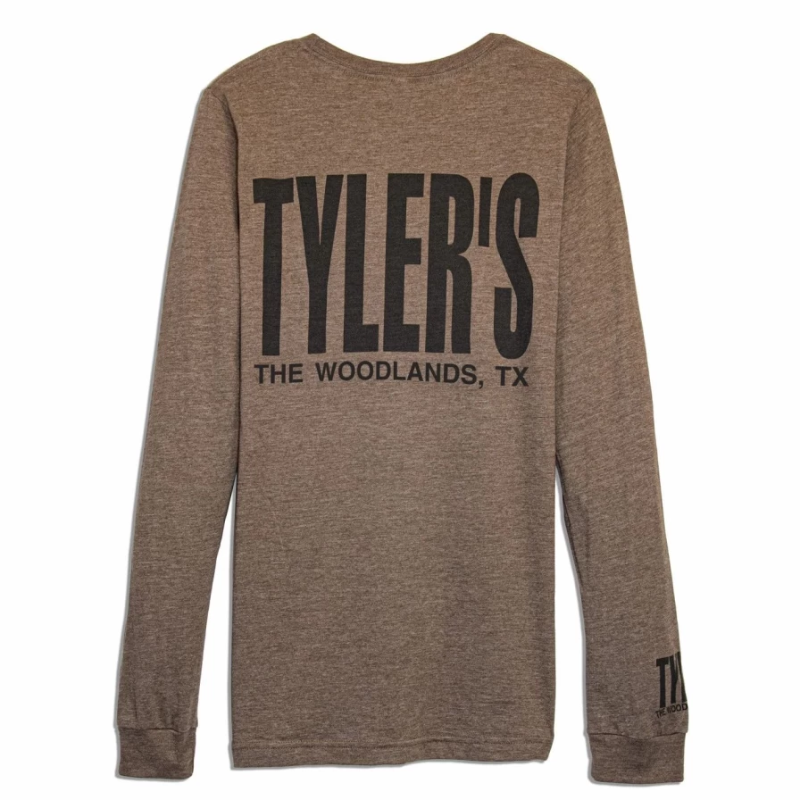 Men's Heather Brown & Black Long Sleeve Crewneck Track Tee - Casual Athletic Top