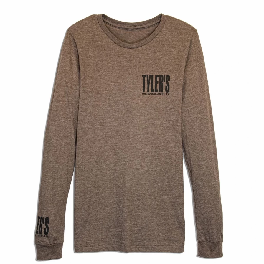Men's Heather Brown & Black Long Sleeve Crewneck Track Tee - Casual Athletic Top