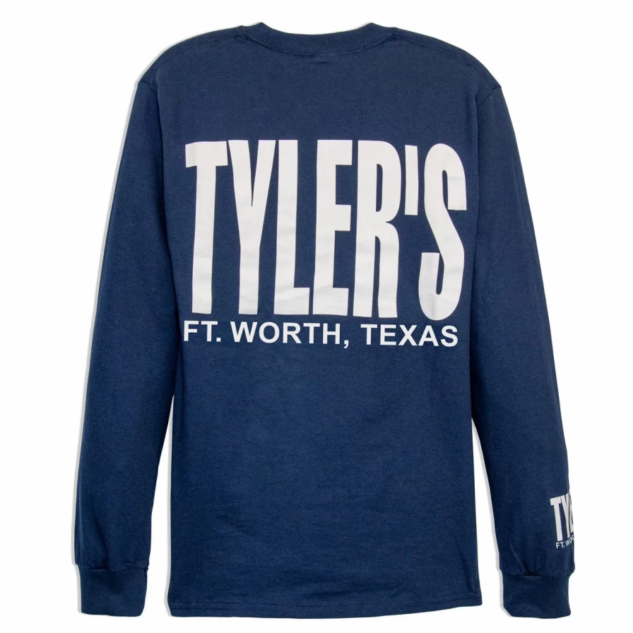 Men's Navy & White Long Sleeve T-Shirt - Tyler's Classic Cotton Tee - Fort Worth Casual Wear