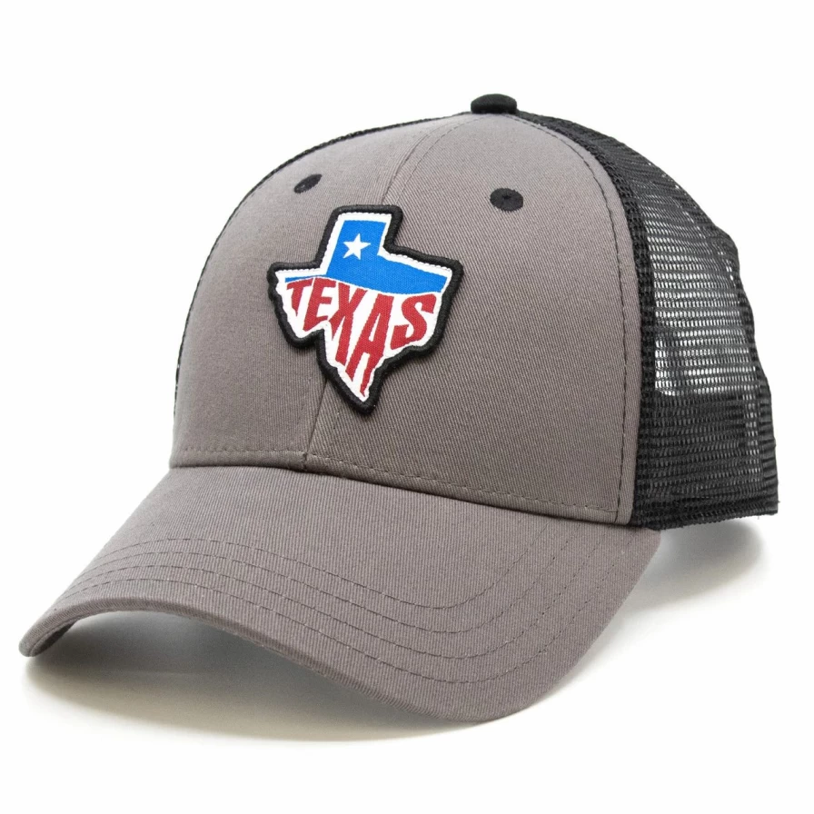 Vintage Texas Patch Trucker Hat in Charcoal & Black - Distressed Style Snapback Cap