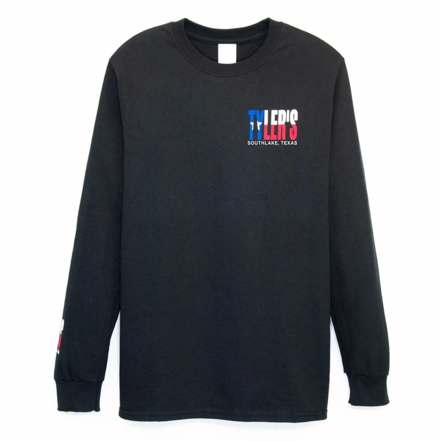 "Tyler's Texas Flag Graphic Long Sleeve T-Shirt - Black Southlake Style Tee"