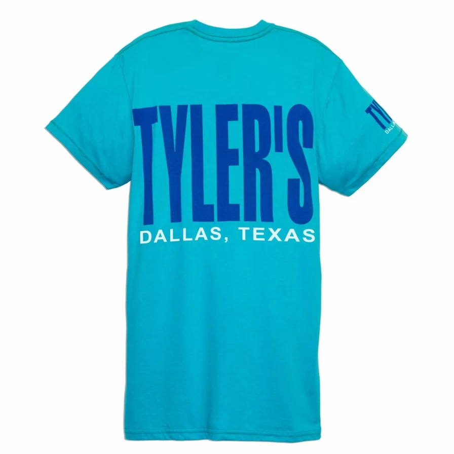 Tyler's Dallas Graphic Tee in Turquoise, Metro Blue, and White Heather Colors