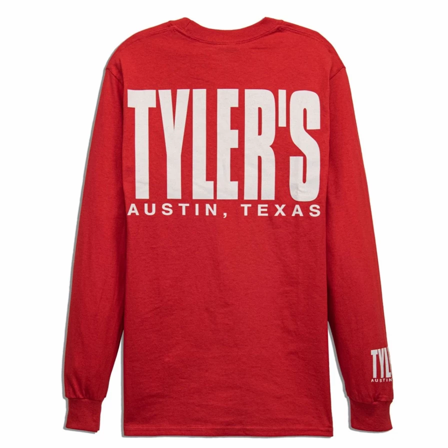 Men's Long Sleeve Red and White Striped T-Shirt - Austin Texas Graphic Tee