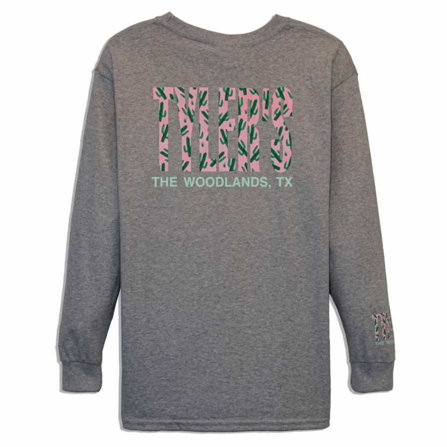 Kids' Long Sleeve Grey Cactus Print T-Shirt - The Woodlands Collection