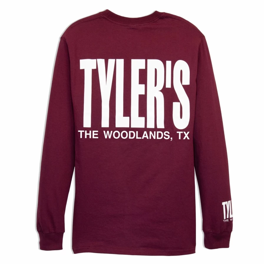 "Stylish Maroon and White Long Sleeve T-Shirt for Men - The Woodlands Collection"