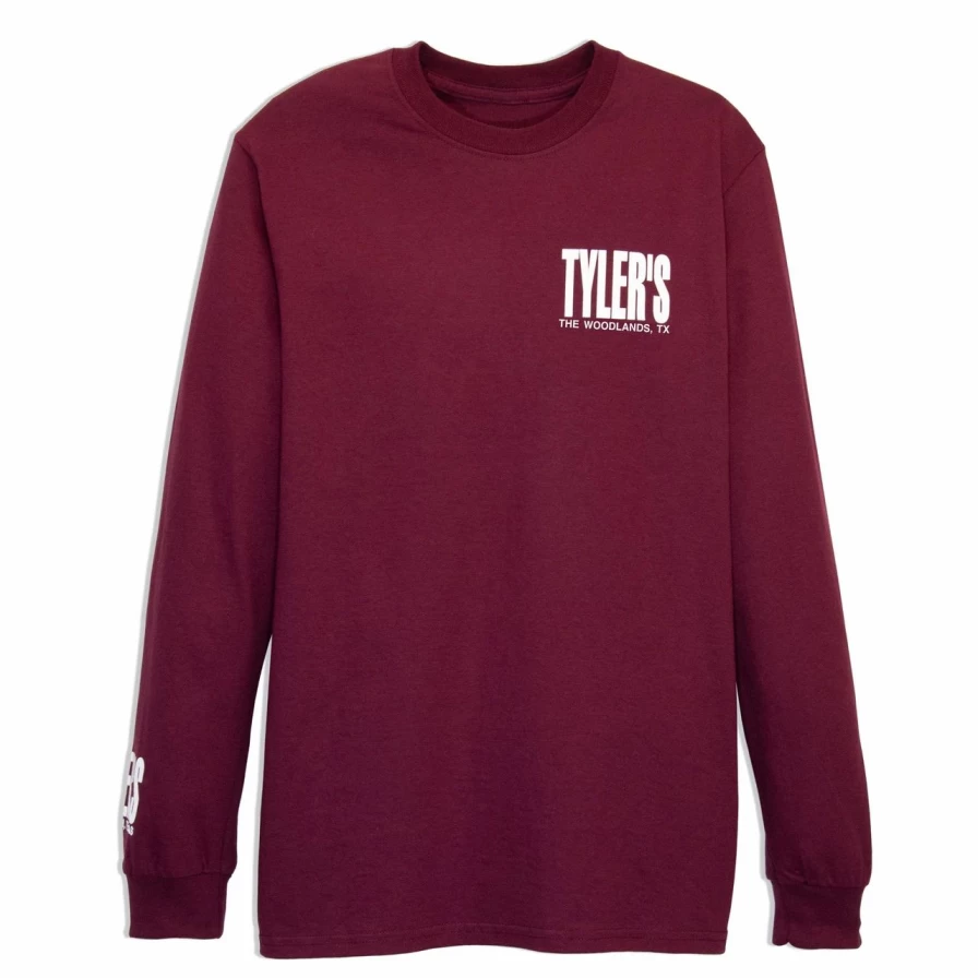 "Stylish Maroon and White Long Sleeve T-Shirt for Men - The Woodlands Collection"