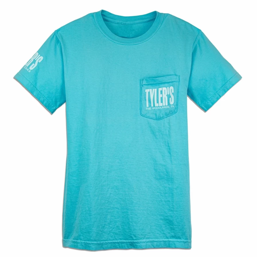 "Light Blue and White Comfort Color Pocket T-Shirt - Relaxed Fit Casual Tee"