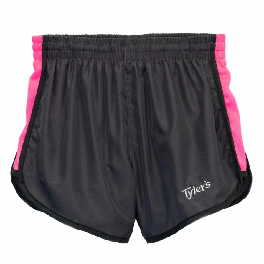 Women's Athletic Racer Shorts in Pewter, Blue, and Pink Colors for Running & Workouts
