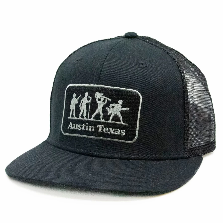 "Black Army Band Trucker Hat - Austin, Texas Military Style Cap"