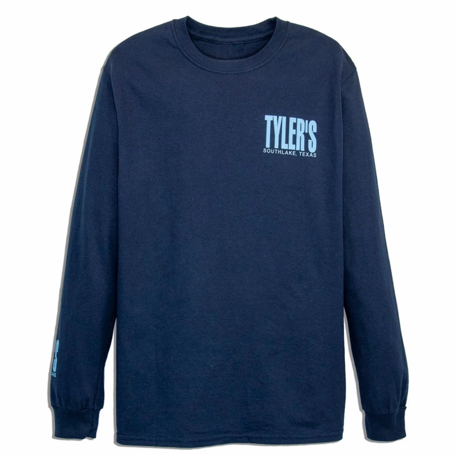 Men's Navy and Light Blue Striped Long Sleeve T-Shirt - Southlake Collection