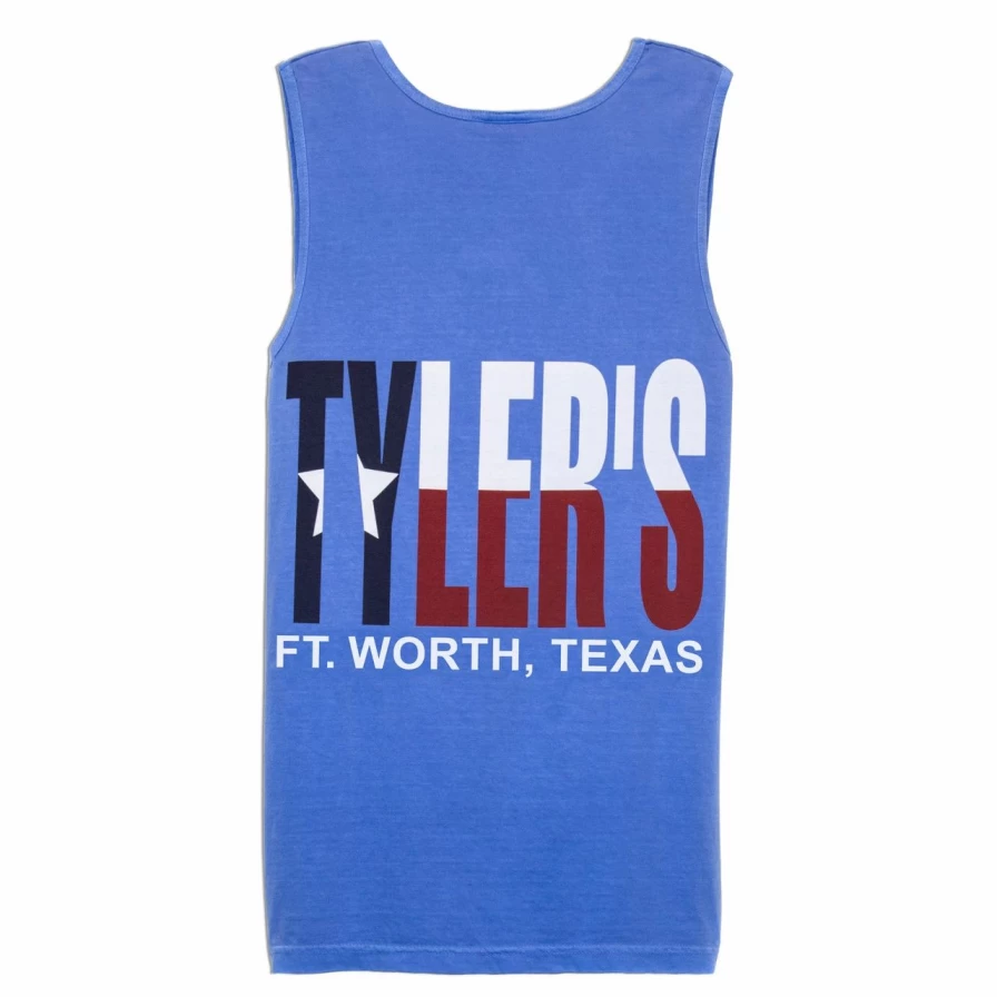 "Comfort Colors Blue Texas Flag Tank Top - Tyler's Ft. Worth Graphic Muscle Tee"