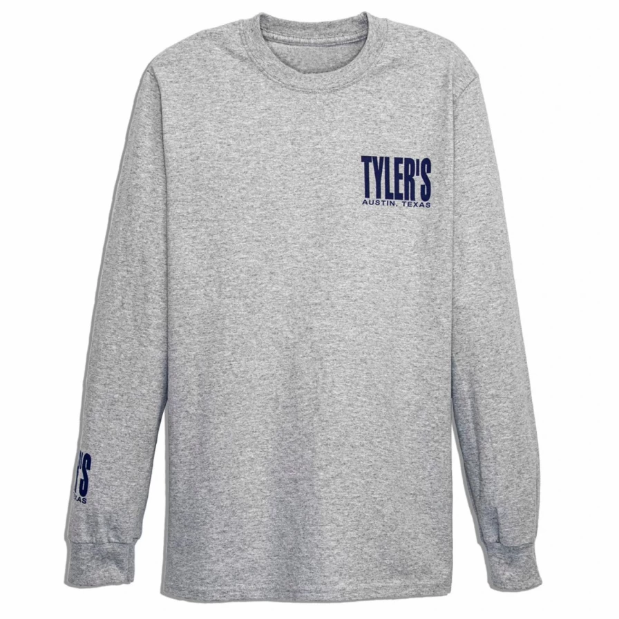 Men's Premium Long Sleeve T-Shirt - Grey & Navy Striped Casual Crewneck Top - Austin Inspired Streetwear Tee