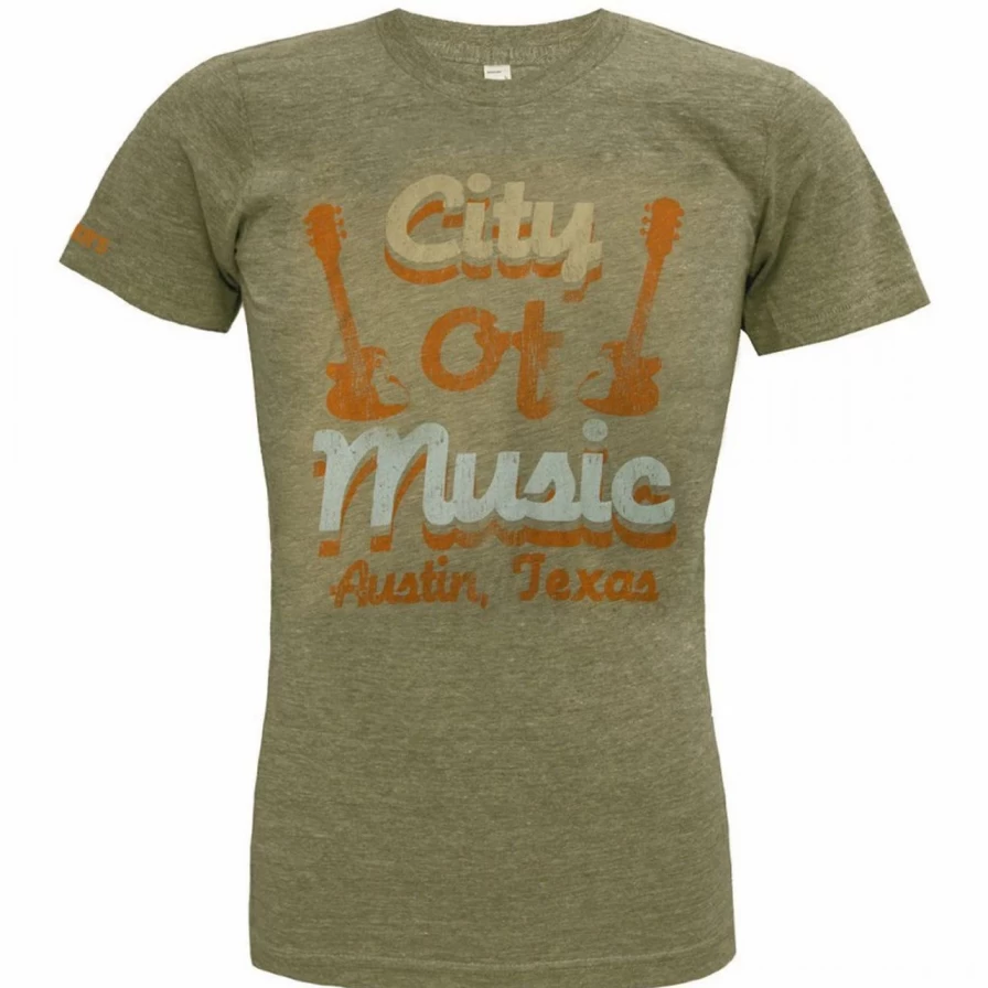"Vintage Heather Olive Texas Music T-Shirt - City Of Texas Graphic Tee"