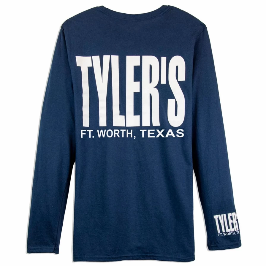 Men's Navy & White Long Sleeve Casual T-Shirt - Cuffless Minimalist Top