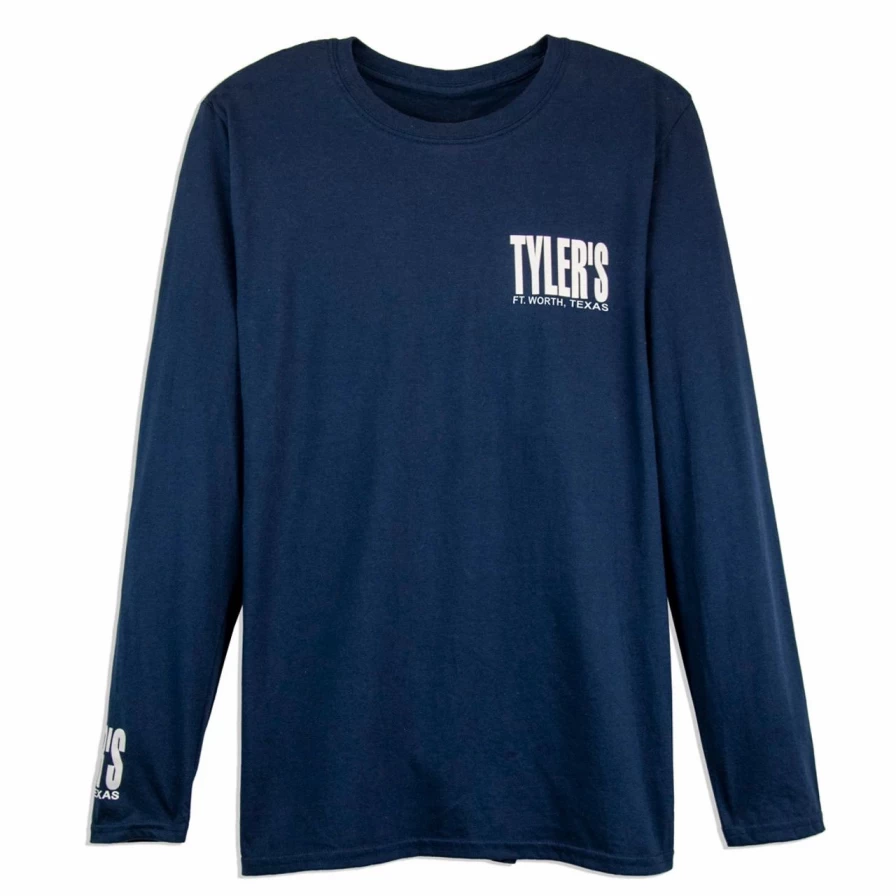 Men's Navy & White Long Sleeve Casual T-Shirt - Cuffless Minimalist Top
