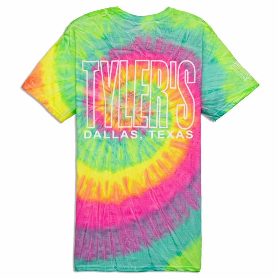 "Minty Rainbow and White Outline Graphic Tee by Tyler's Dallas - Stylish Casual T-Shirt"