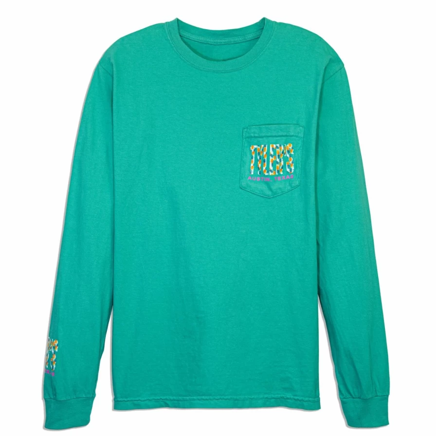 "Men's Long Sleeve Pocket T-Shirt in Island Green with Pineapple Print - Comfort Colors Style"