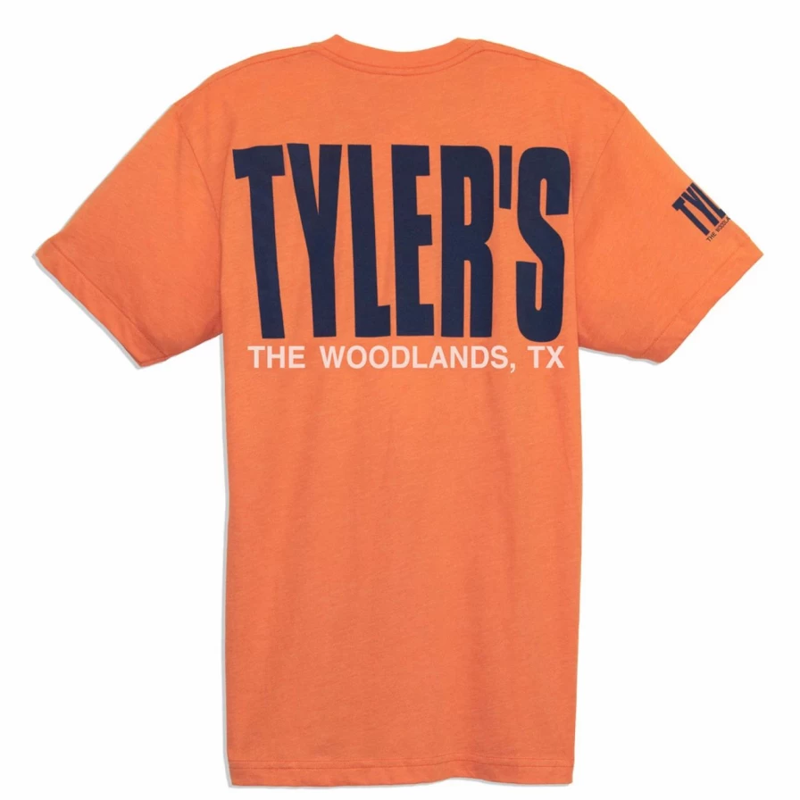 * Men's Orange/Navy/White Striped Track Tee - Casual Short Sleeve Athletic Top