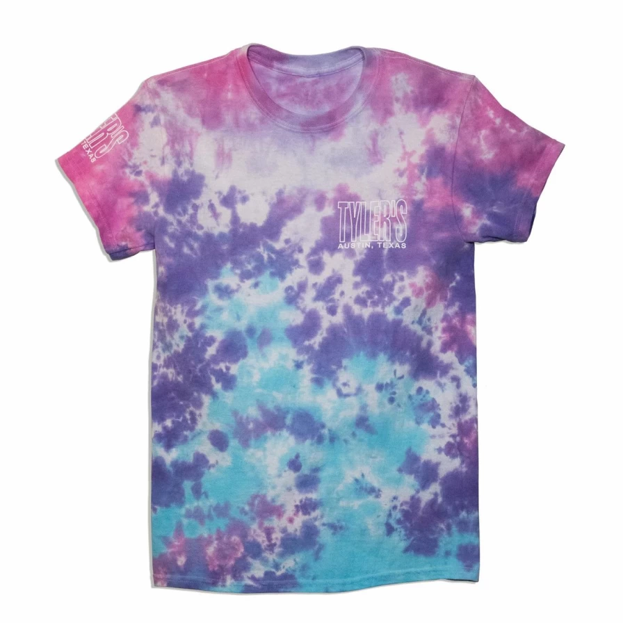 Tyler's Tie Dye Cotton Candy and White Outline Graphic Tee Austin