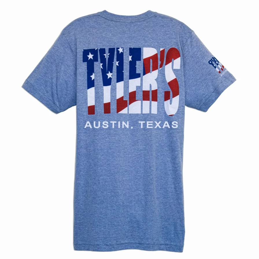 "Tyler's Track Tee Austin - Royal Blue & American Flag Print T-Shirt"