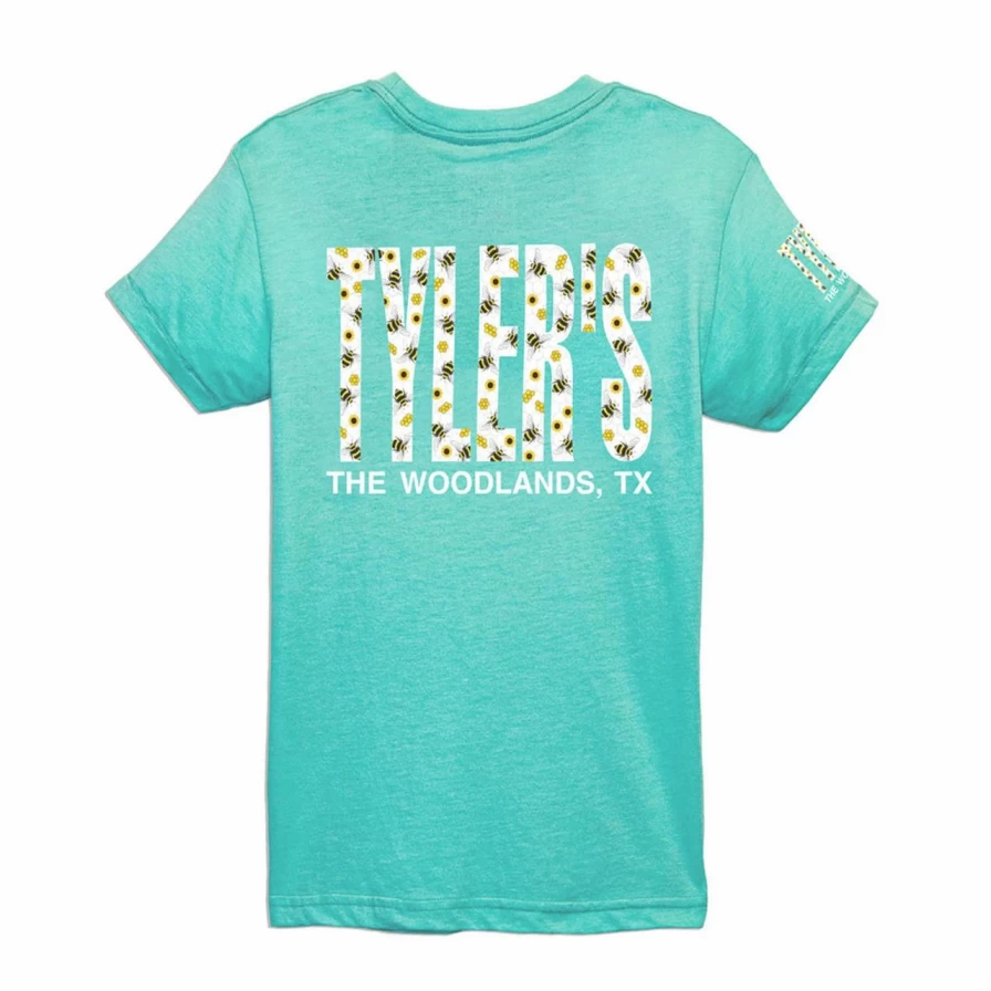 "Tyler's Kids' Bee Tee - Tahiti Blue & Bee Design - The Woodlands"