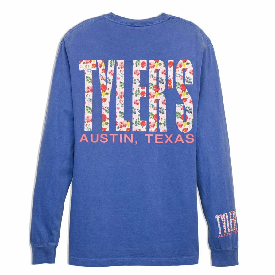 Vintage Rose & Blue Comfort Color Long Sleeve Pocket Tee with Austin Design