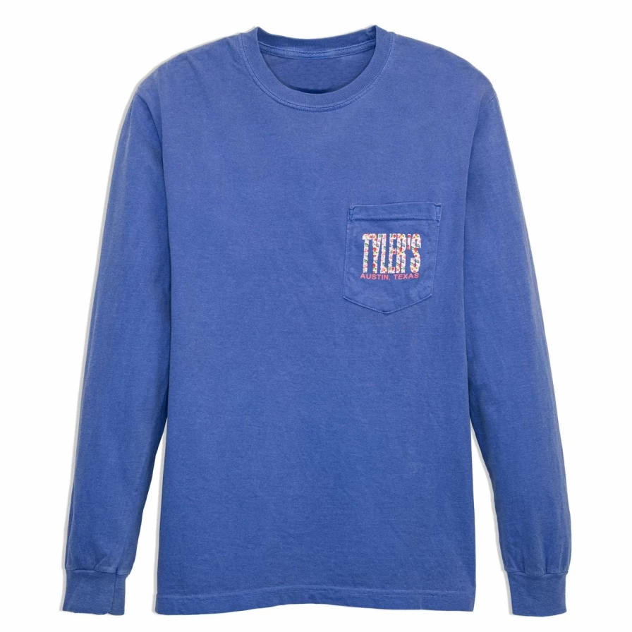 Vintage Rose & Blue Comfort Color Long Sleeve Pocket Tee with Austin Design
