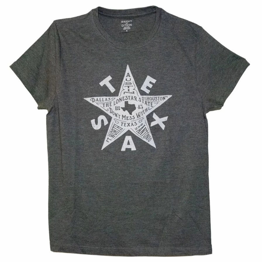 "Charcoal Texas Star Cities Graphic T-Shirt for Men and Women"