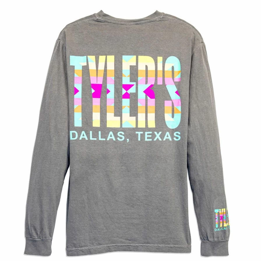 Men's Long Sleeve Aztec Print Pocket T-Shirt - Grey & Pastel Tribal Design Comfort Colors Crewneck Tee