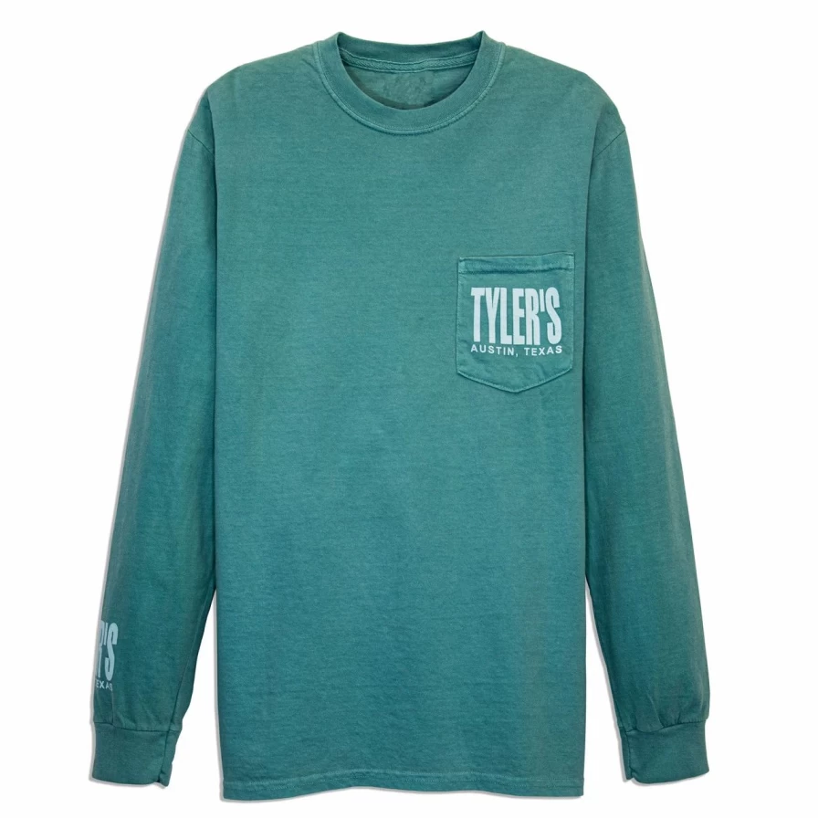 Men's Long Sleeve Seafoam Green Pocket T-Shirt - Soft Comfort Colors Crewneck Tee