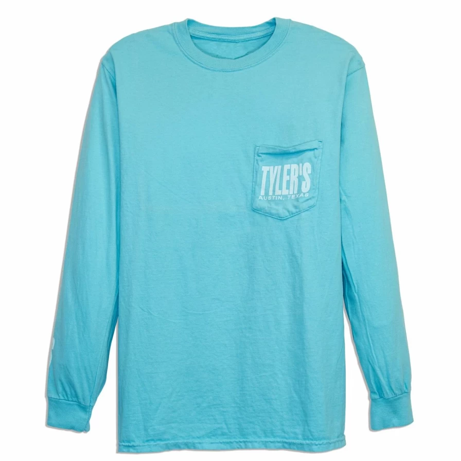 Men's Light Blue Long Sleeve Pocket T-Shirt - Comfort Colors Casual Tee