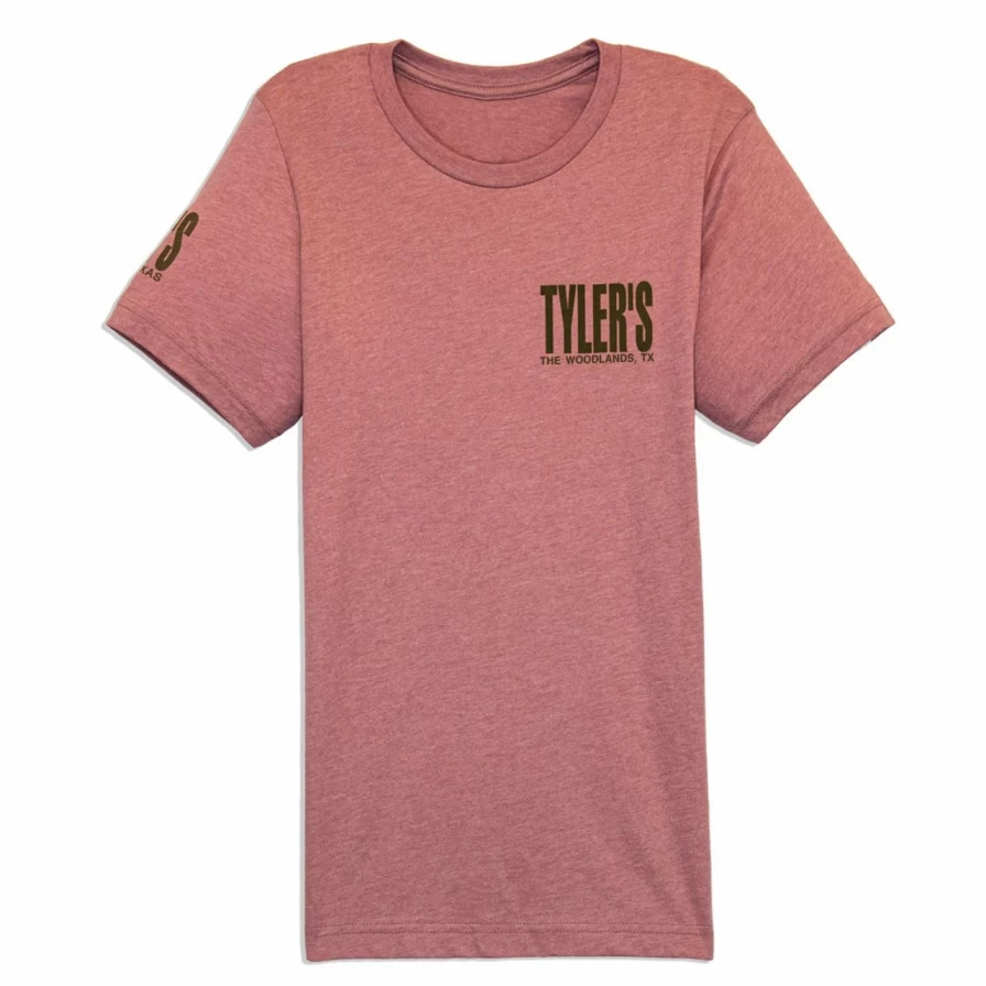 "Heather Mauve and Olive Track Tee by Tyler's - The Woodlands Vintage Style T-Shirt"
