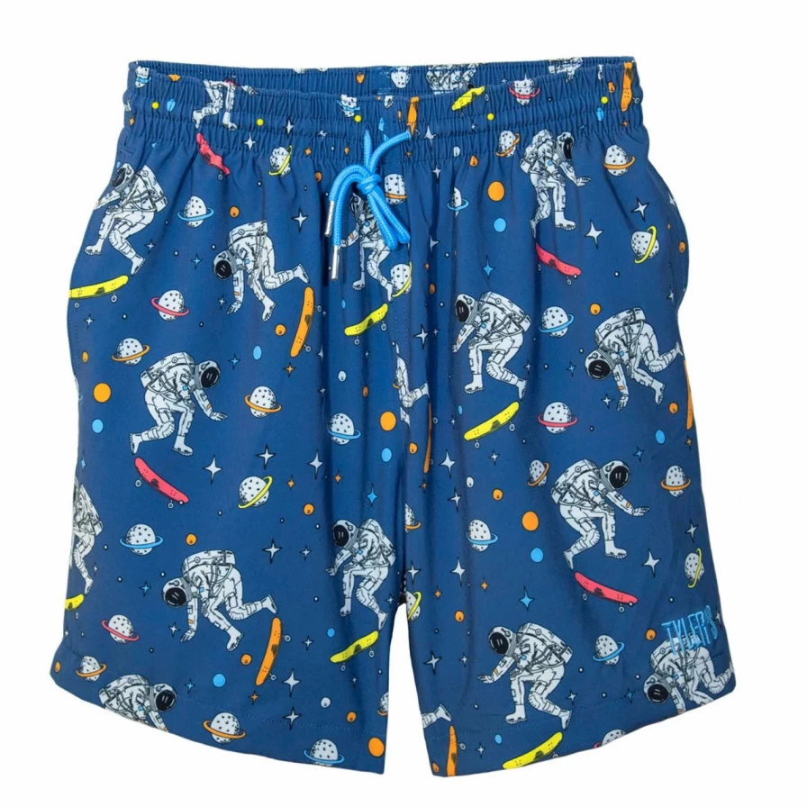 Men's Blue Multi Space Skater Volley Shorts by Tyler - Stylish & Comfortable Skate Shorts