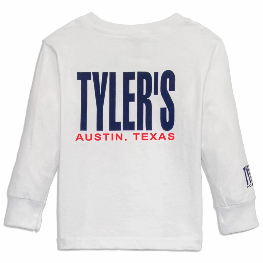 Boys' Tyler White and Navy Blue Long Sleeve T-Shirt Austin Casual Comfortable Tee