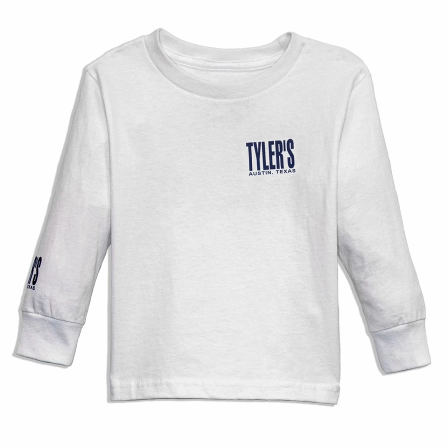 Boys' Tyler White and Navy Blue Long Sleeve T-Shirt Austin Casual Comfortable Tee