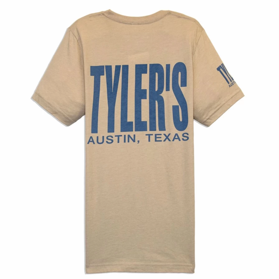 "Heather Tan and Dusty Blue Track Tee by Tyler's - Austin Casual Comfort Fit"