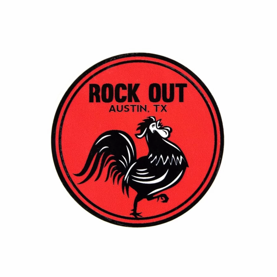"Red Rooster Rock Out Circle Sticker - Premium Vinyl Decal"