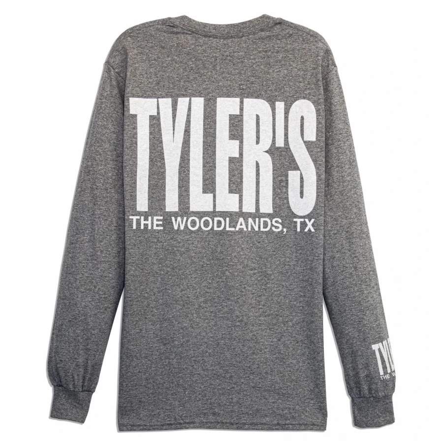 Men's Long Sleeve Graphic Tee - The Woodlands Print - Heather Gray & White Casual Shirt
