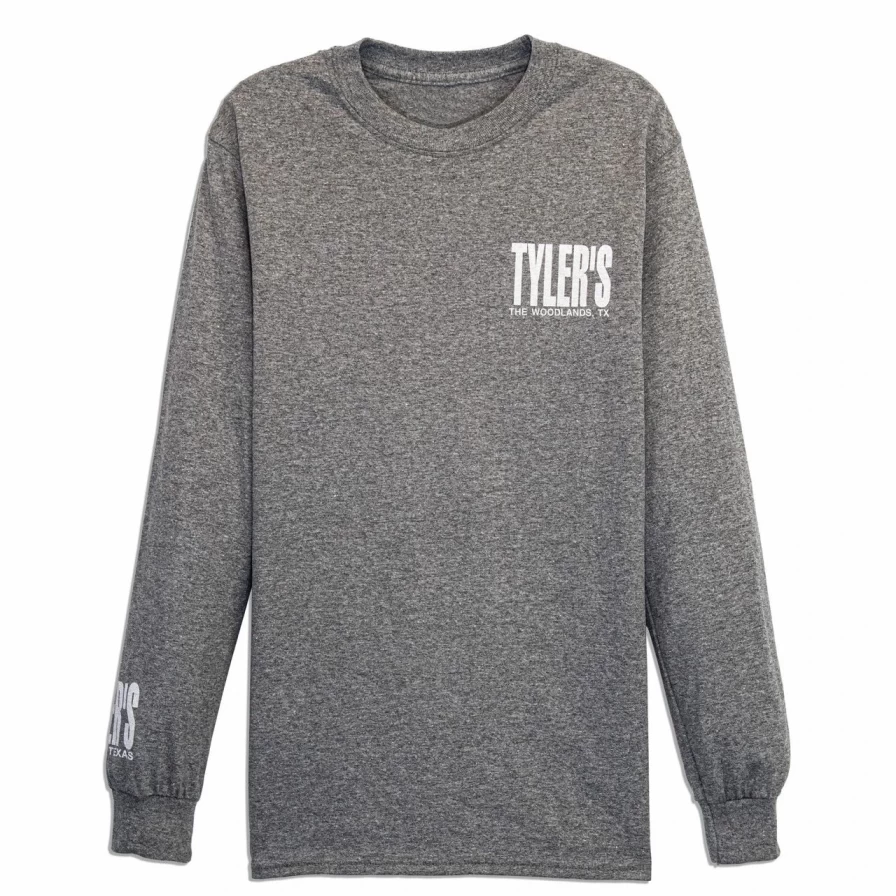 Men's Long Sleeve Graphic Tee - The Woodlands Print - Heather Gray & White Casual Shirt